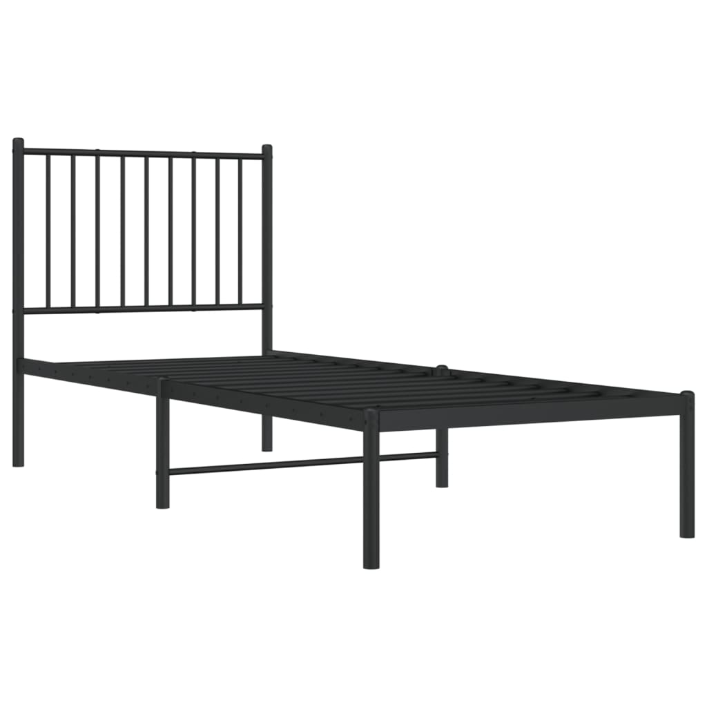 Metal Bed Frame without Mattress with Headboard Black 75x190cm