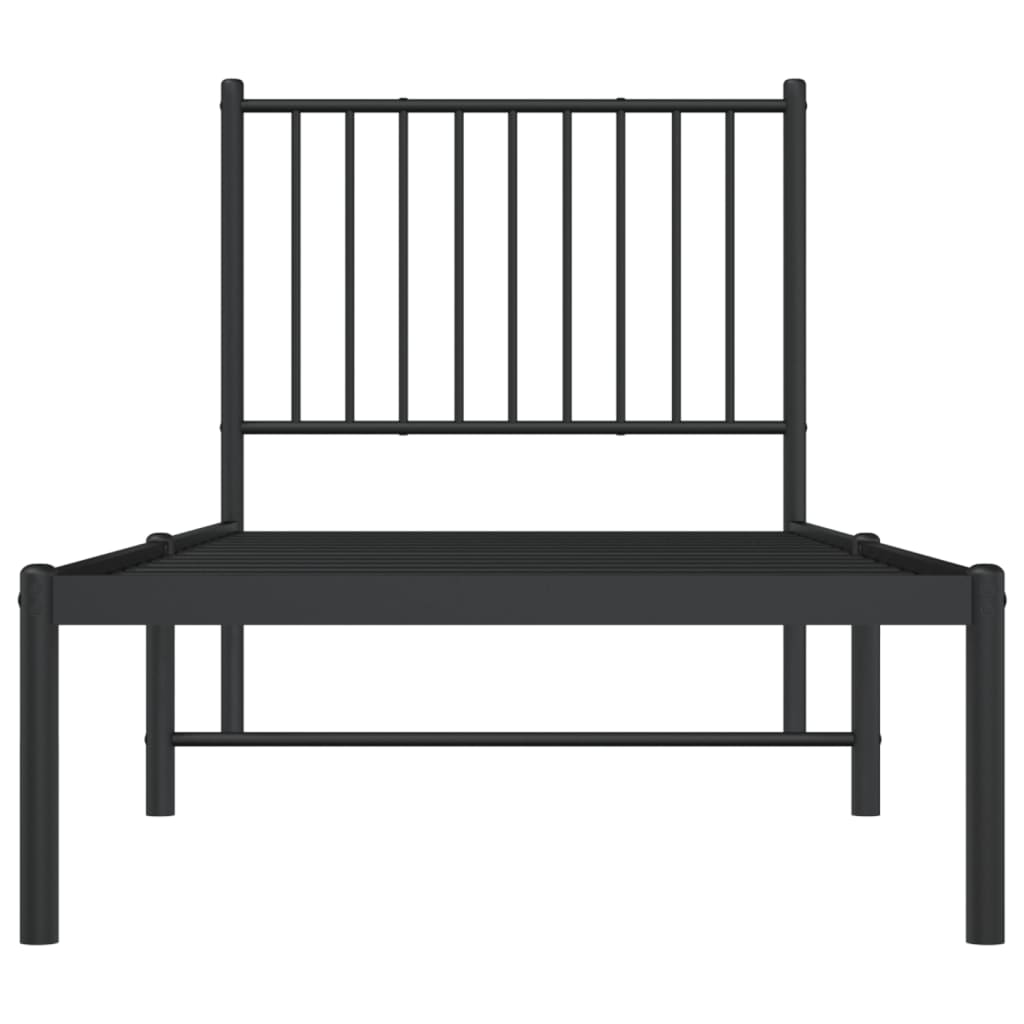 Metal Bed Frame without Mattress with Headboard Black 75x190cm