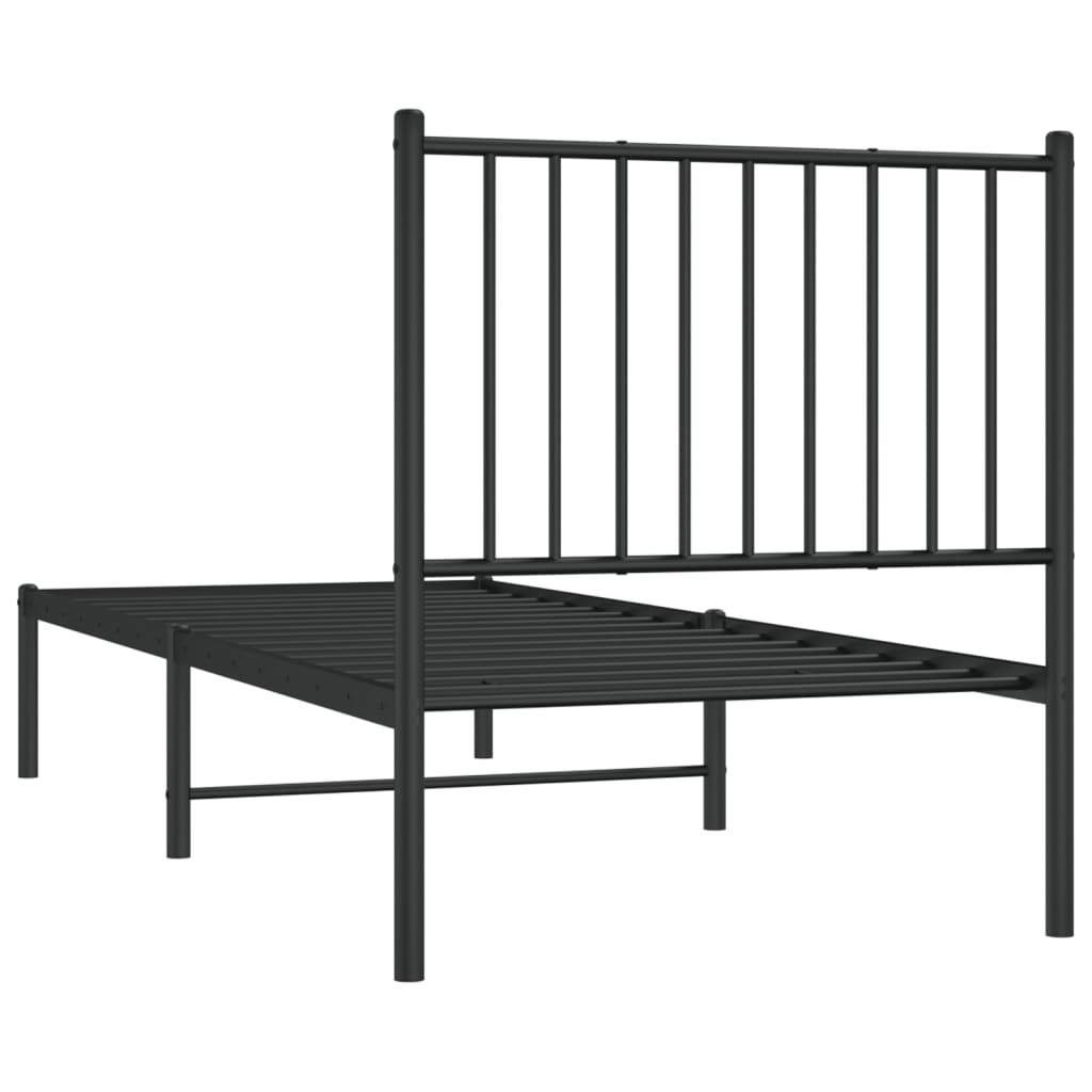 Metal Bed Frame without Mattress with Headboard Black 75x190cm