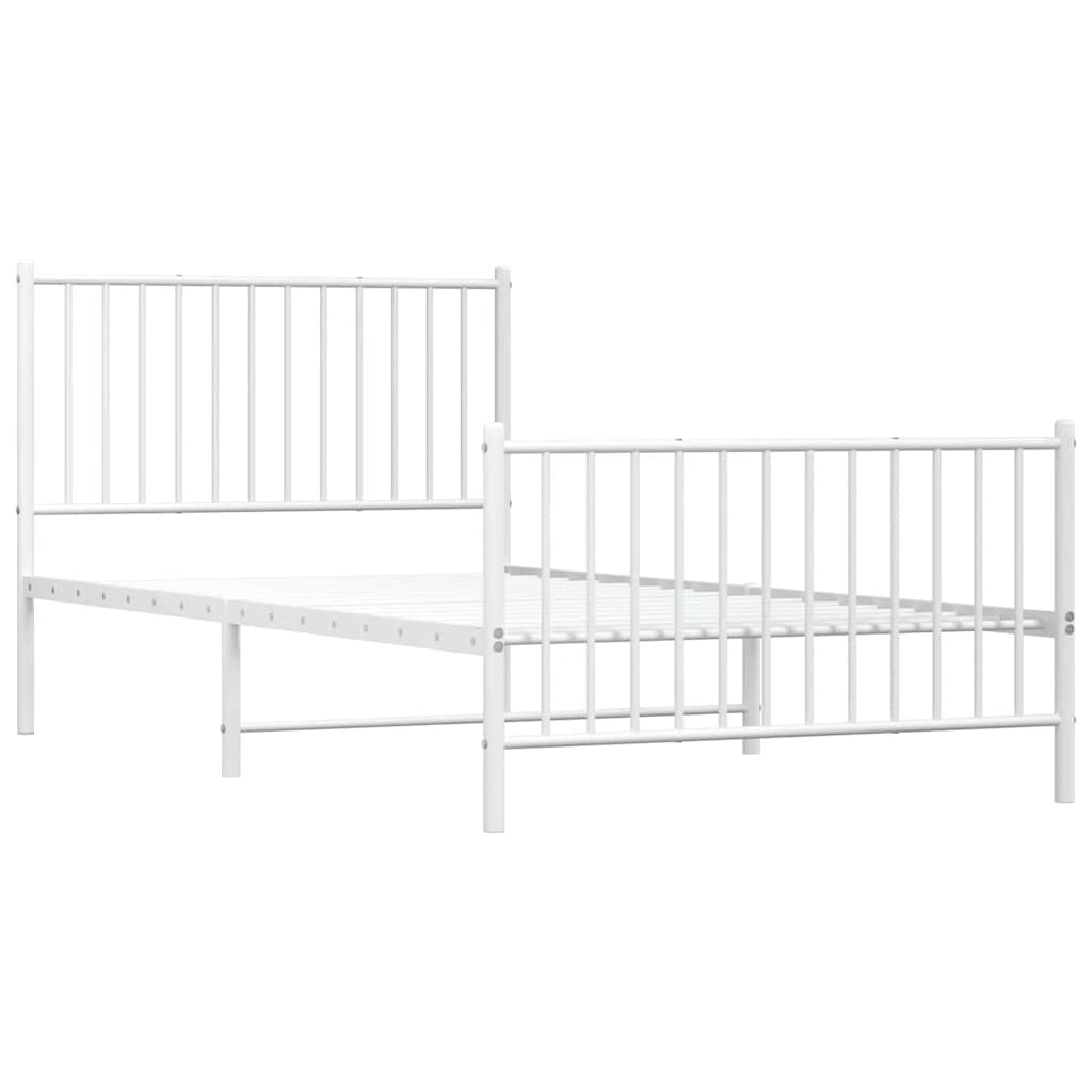 Metal Bed Frame without Mattress with Footboard White 100x200cm