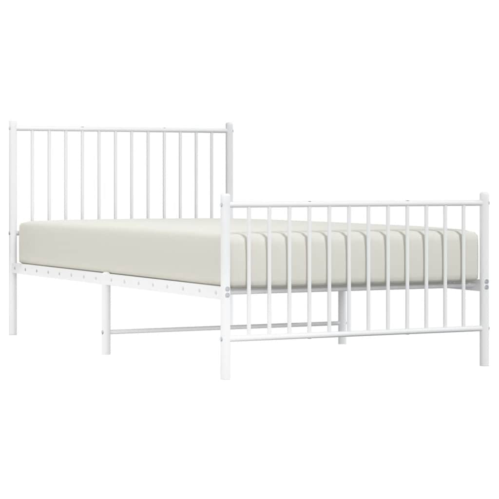 Metal Bed Frame without Mattress with Footboard White 100x200cm