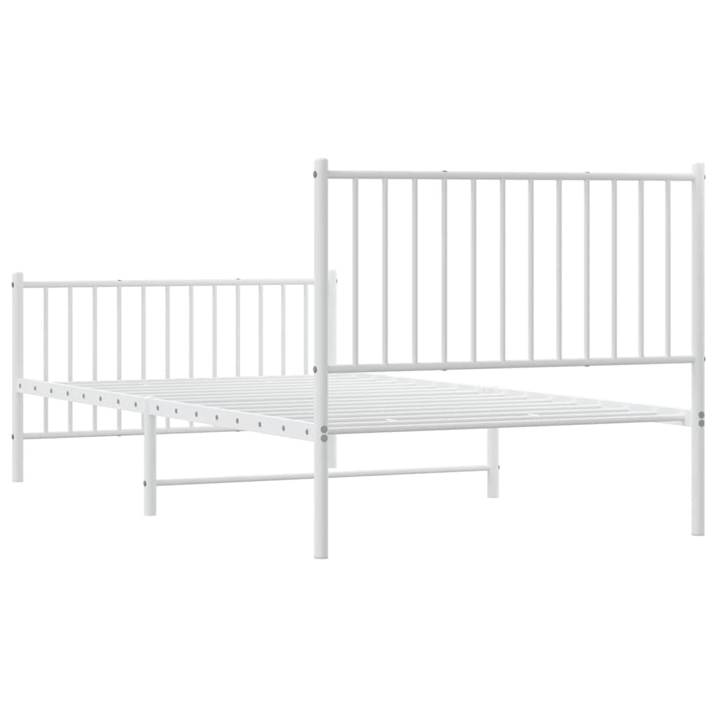 Metal Bed Frame without Mattress with Footboard White 100x200cm