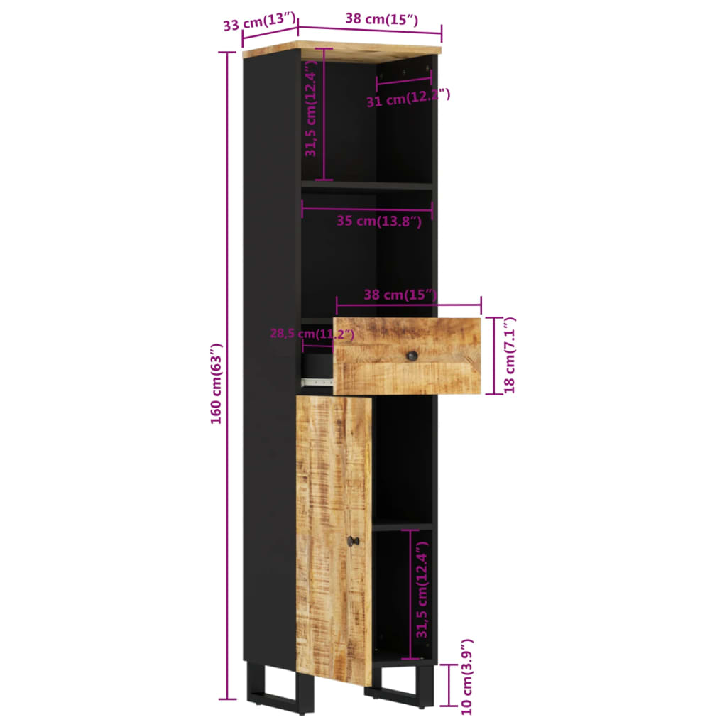 Bathroom Cabinet 38x33x160 cm Solid Wood Mango