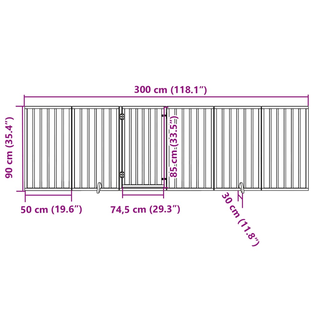 Dog Gate with Door Foldable 6 Panels 300 cm Poplar Wood