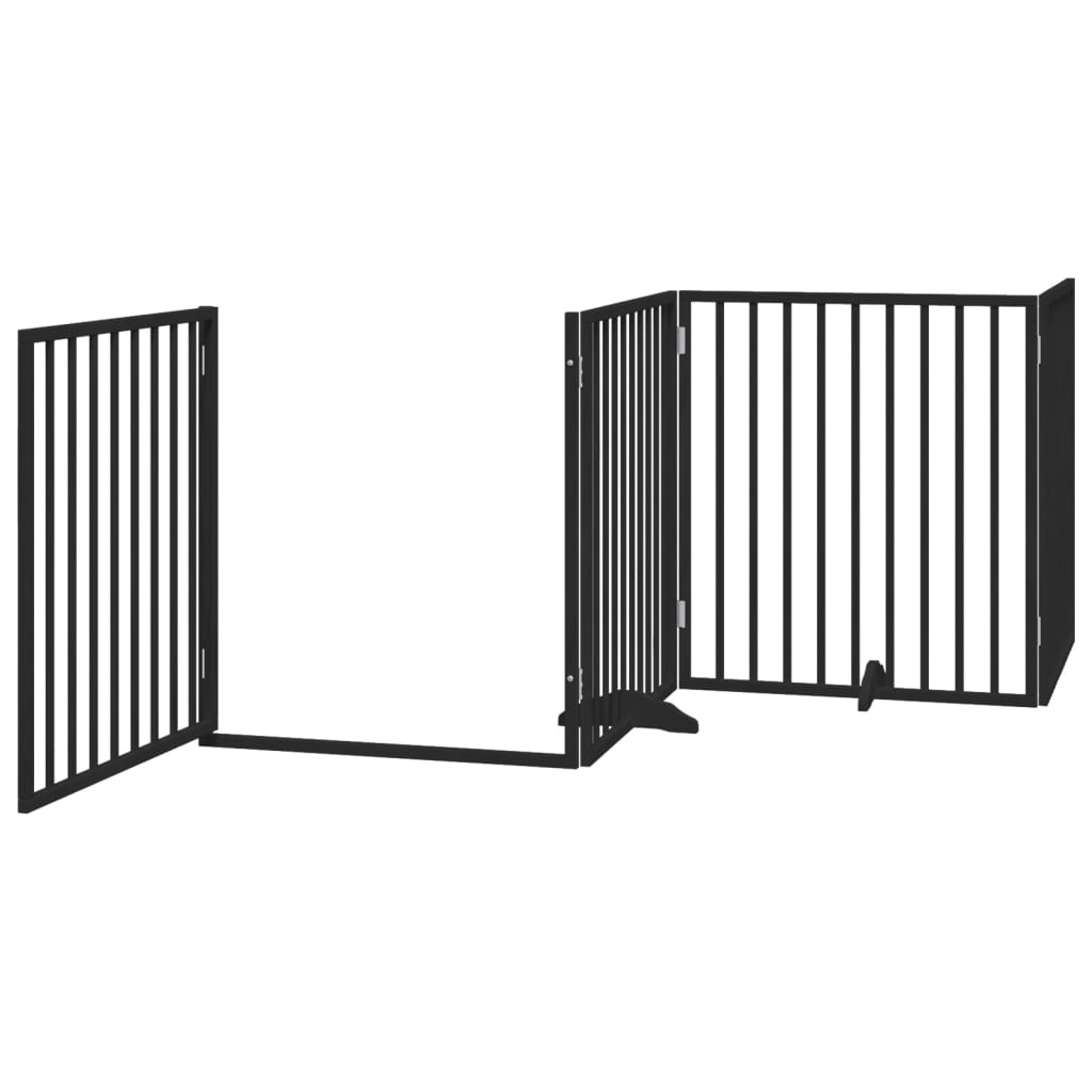 Dog Gate with Door Foldable 4 Panels Black 320 cm Poplar Wood