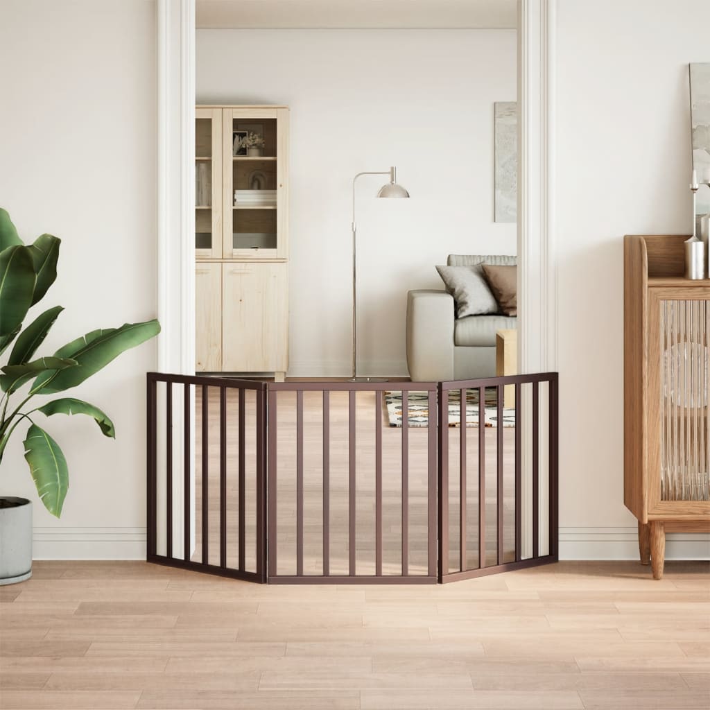 Dog Gate Foldable 3 Panels Brown 150 cm Poplar Wood