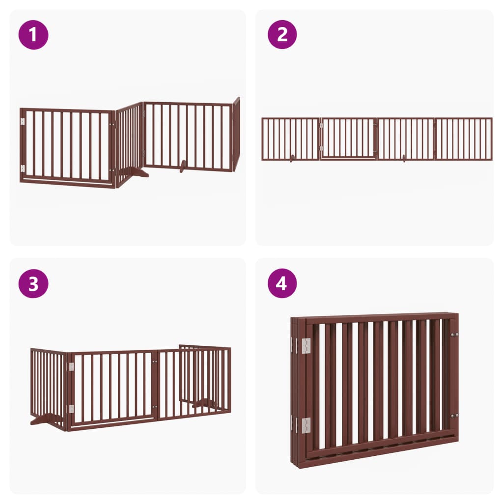 Dog Gate with Door Foldable 4 Panels Brown 320 cm Poplar Wood