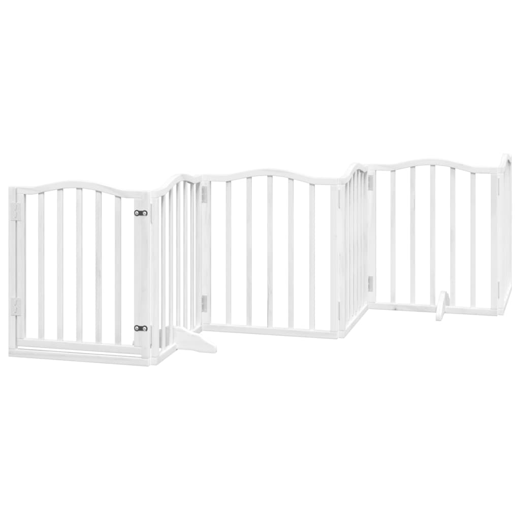 Dog Gate with Door Foldable 6 Panels White 300 cm Poplar Wood