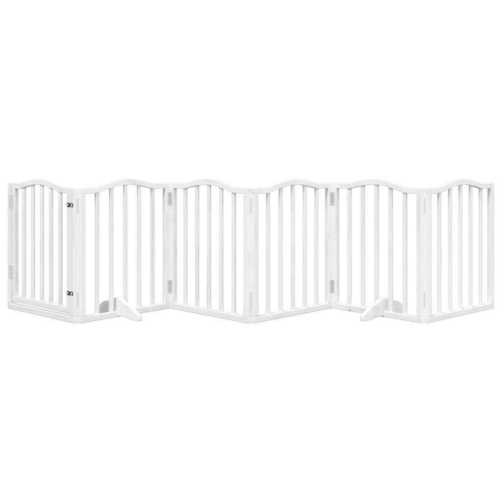 Dog Gate with Door Foldable 6 Panels White 300 cm Poplar Wood