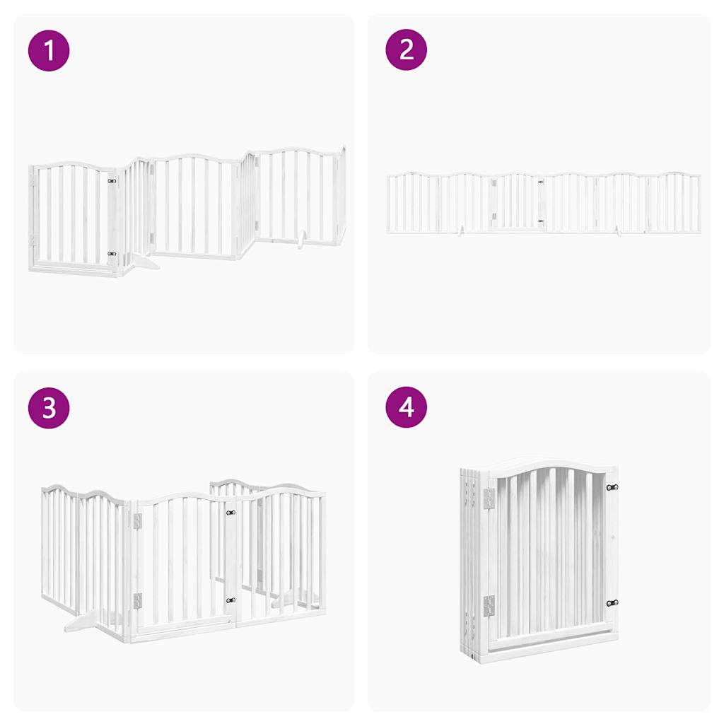 Dog Gate with Door Foldable 6 Panels White 300 cm Poplar Wood
