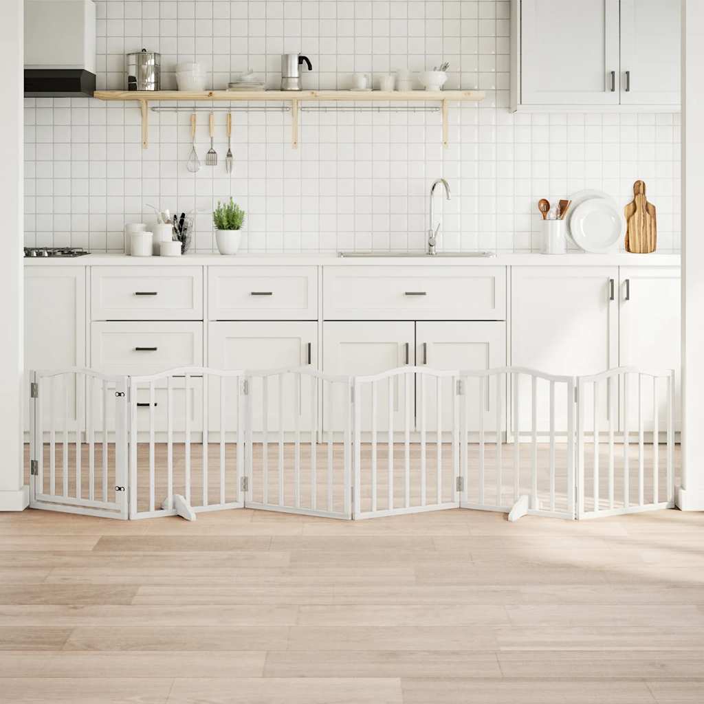 Dog Gate with Door Foldable 6 Panels White 300 cm Poplar Wood