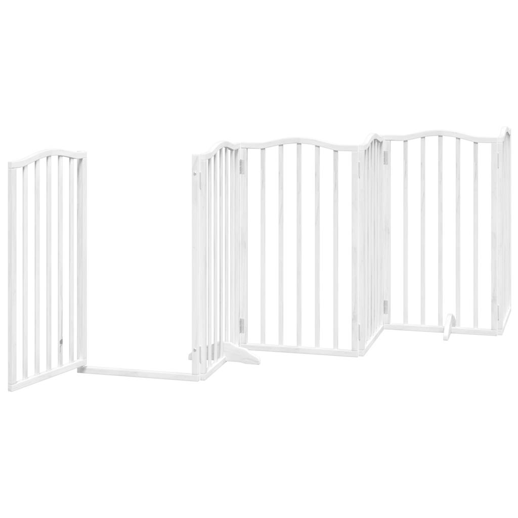 Dog Gate with Door Foldable 6 Panels White 300 cm Poplar Wood