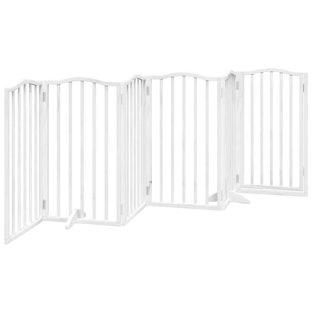 Dog Gate with Door Foldable 6 Panels White 300 cm Poplar Wood