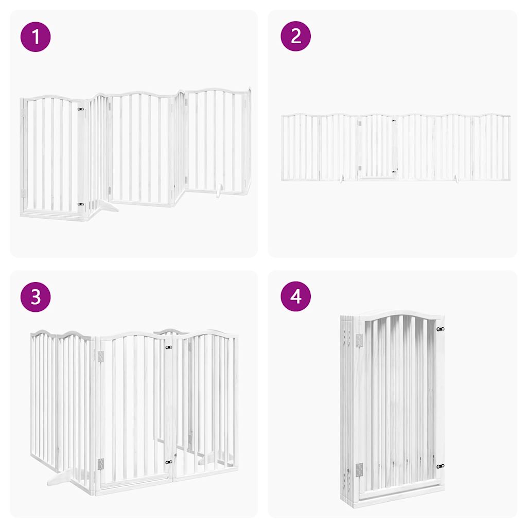 Dog Gate with Door Foldable 6 Panels White 300 cm Poplar Wood