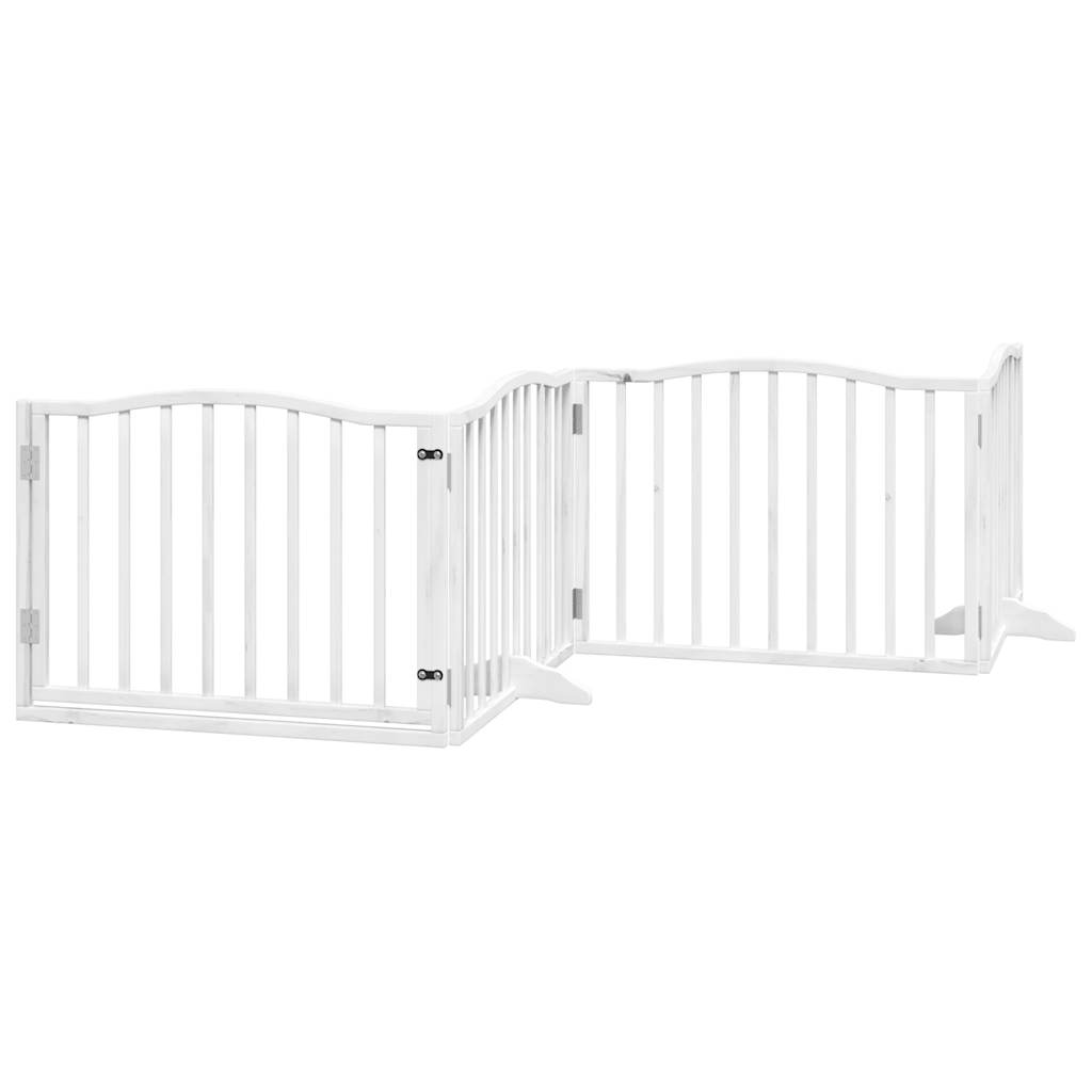 Dog Gate with Door Foldable 4 Panels White 320 cm Poplar Wood