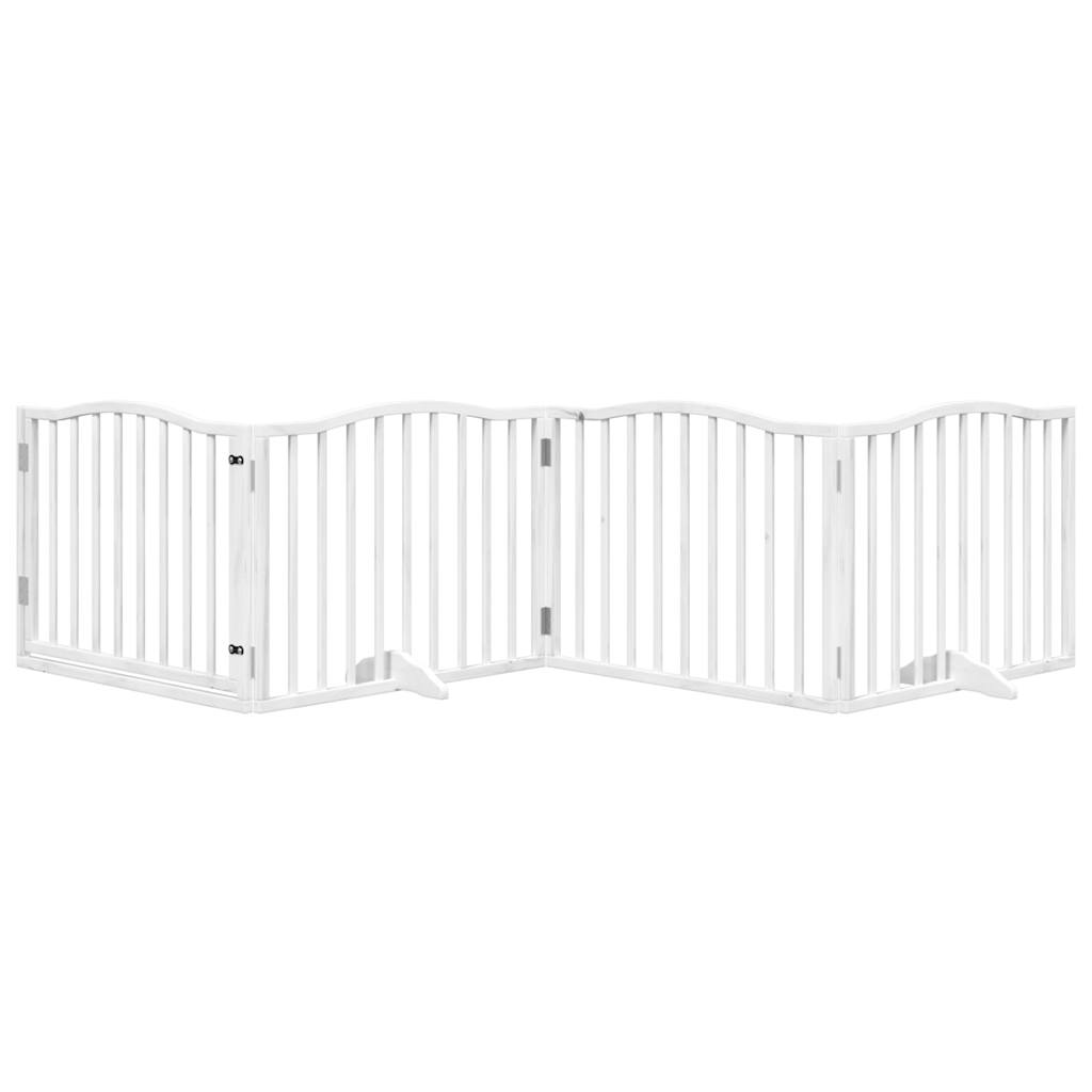 Dog Gate with Door Foldable 4 Panels White 320 cm Poplar Wood
