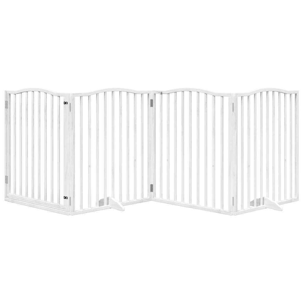 Dog Gate with Door Foldable 4 Panels White 320 cm Poplar Wood