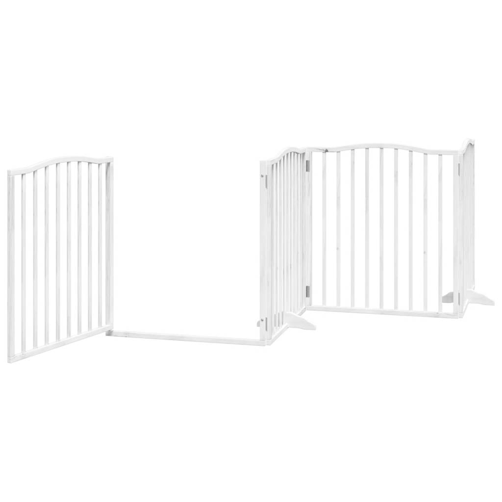 Dog Gate with Door Foldable 4 Panels White 320 cm Poplar Wood