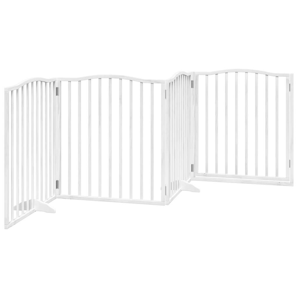 Dog Gate with Door Foldable 4 Panels White 320 cm Poplar Wood