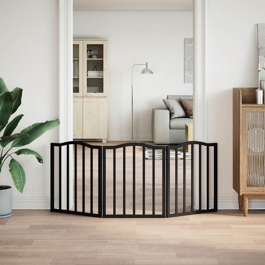 Dog Gate Foldable 3 Panels Black 150 cm Poplar Wood