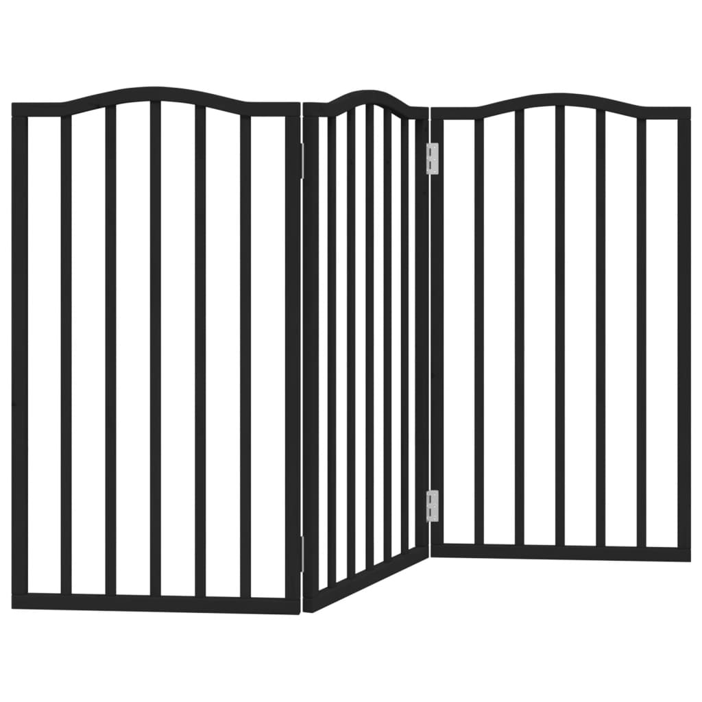 Dog Gate Foldable 3 Panels Black 150 cm Poplar Wood