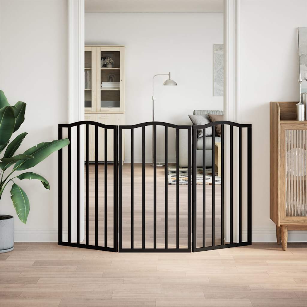 Dog Gate Foldable 3 Panels Black 150 cm Poplar Wood