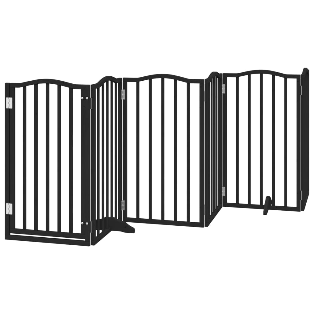 Dog Gate with Door Foldable 6 Panels Black 300 cm Poplar Wood