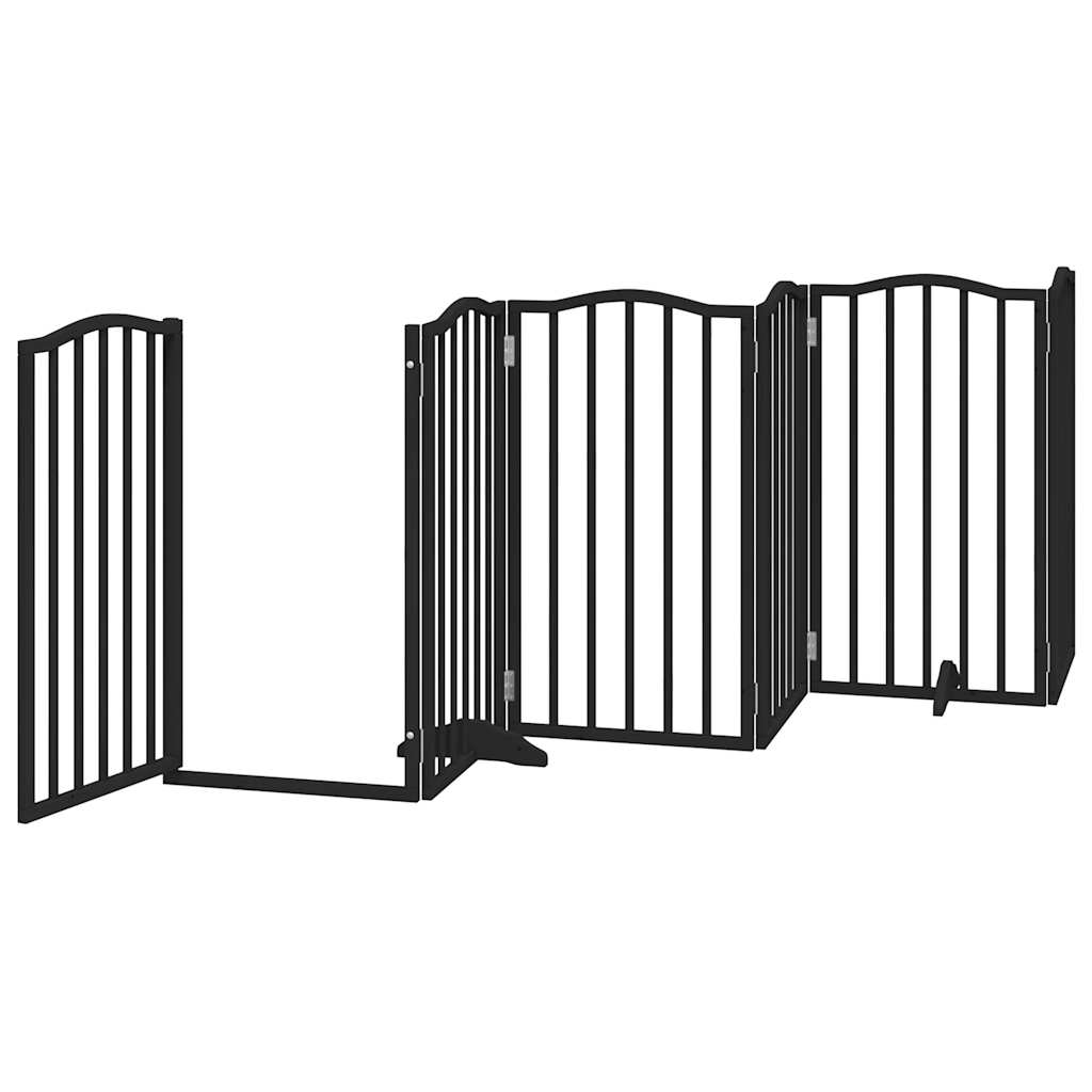Dog Gate with Door Foldable 6 Panels Black 300 cm Poplar Wood