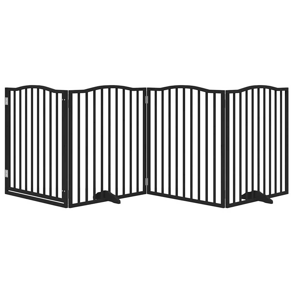 Dog Gate with Door Foldable 4 Panels Black 320 cm Poplar Wood