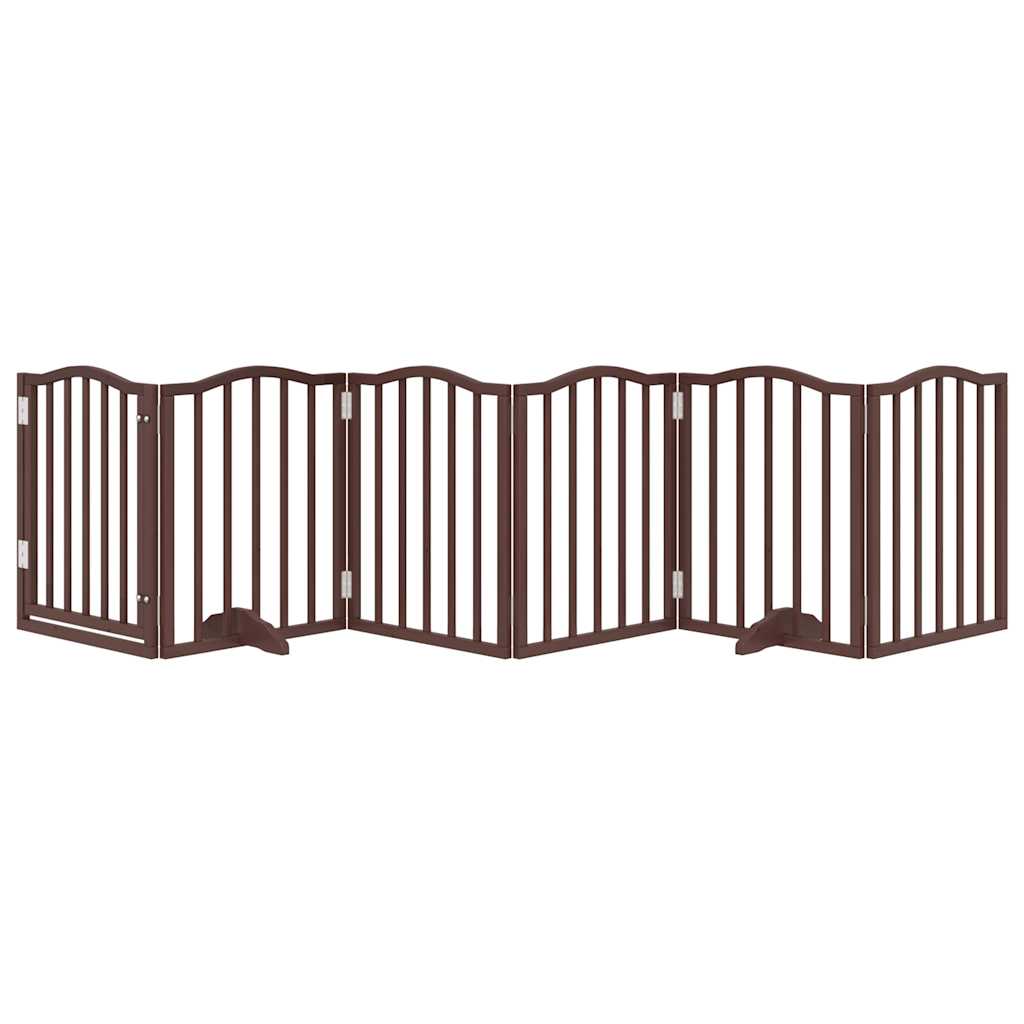 Dog Gate with Door Foldable 6 Panels Brown Oak 300 cm Poplar Wood