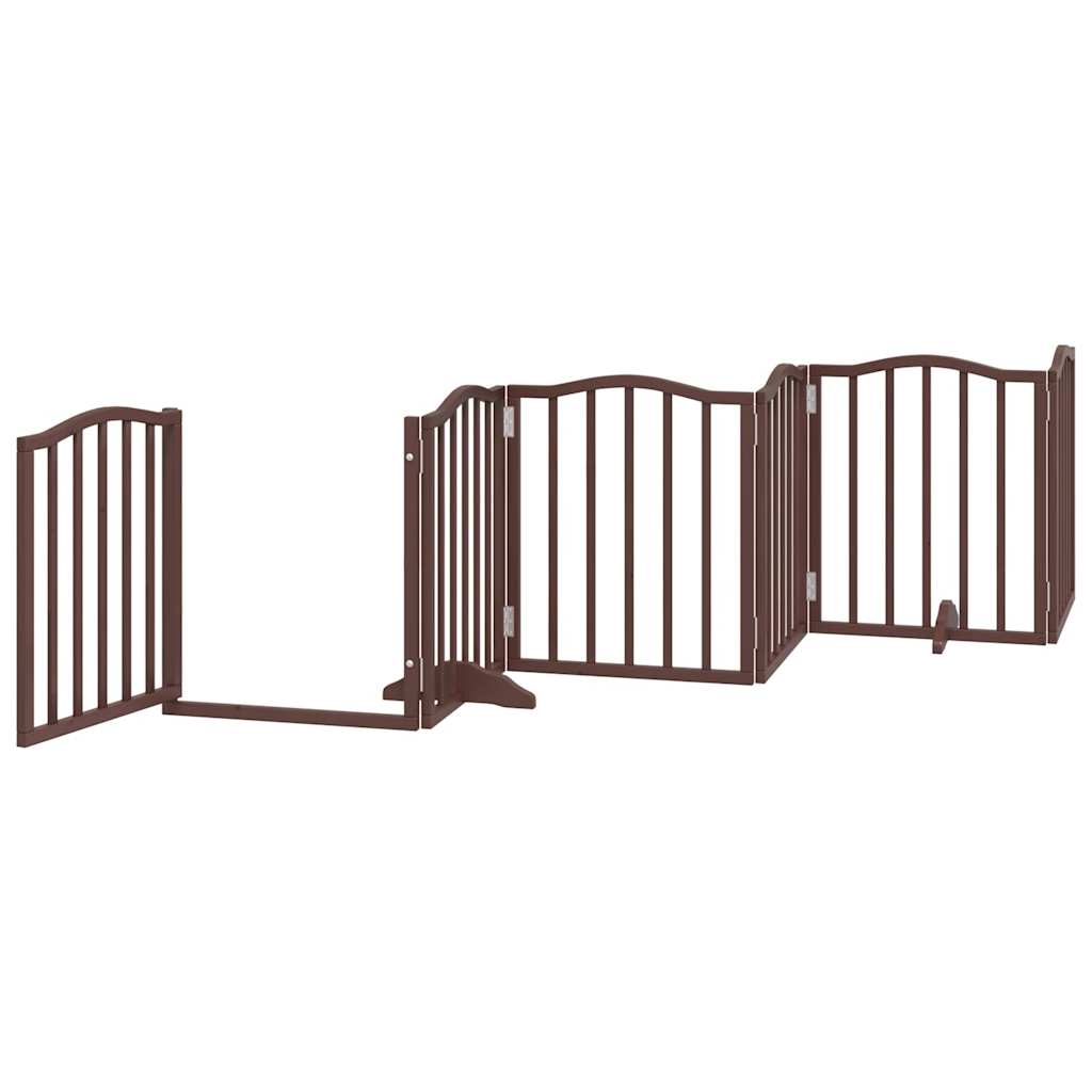Dog Gate with Door Foldable 6 Panels Brown Oak 300 cm Poplar Wood