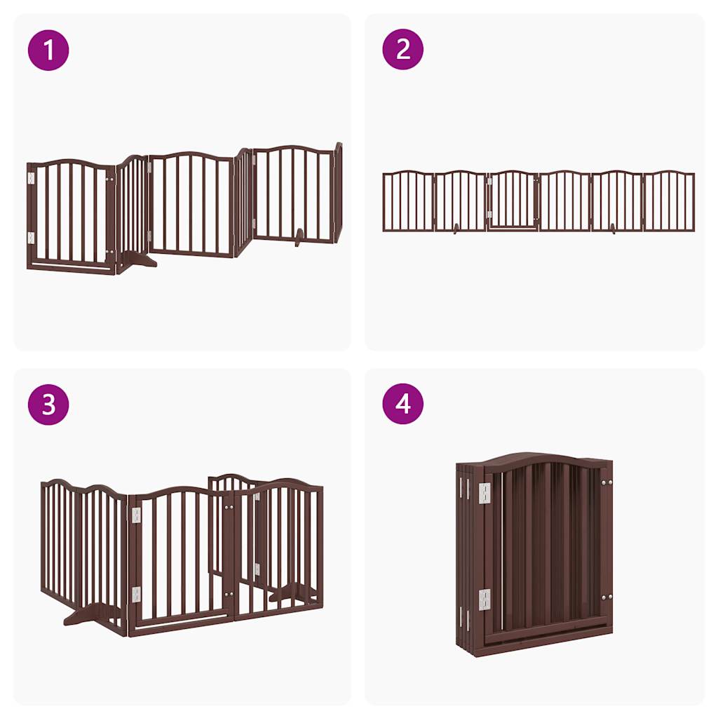 Dog Gate with Door Foldable 6 Panels Brown Oak 300 cm Poplar Wood