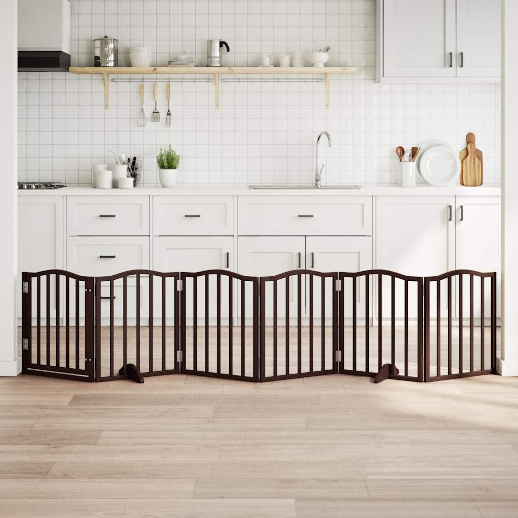 Dog Gate with Door Foldable 6 Panels Brown Oak 300 cm Poplar Wood
