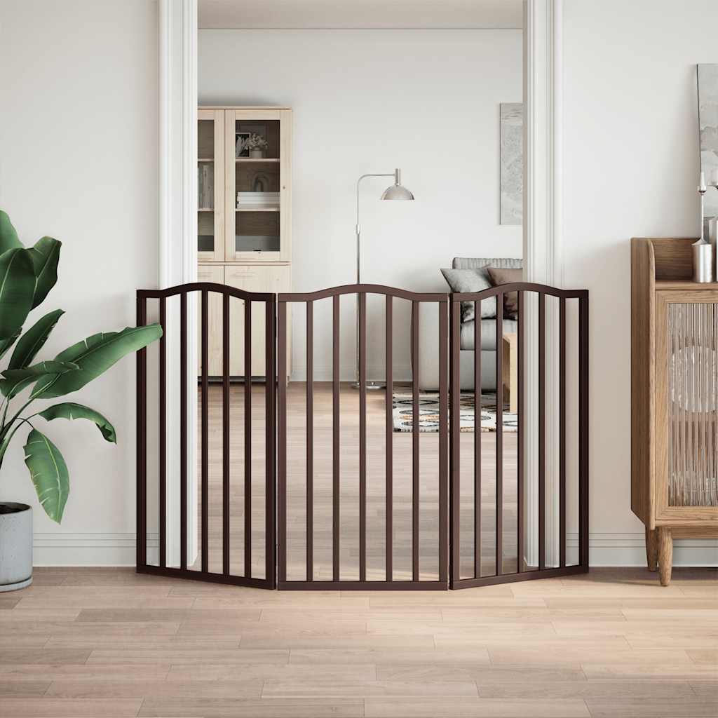 Dog Gate Foldable 3 Panels Brown Oak 150 cm Poplar Wood