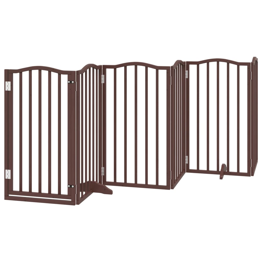 Dog Gate with Door Foldable 6 Panels Brown Oak 300 cm Poplar Wood