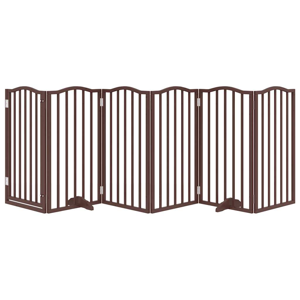 Dog Gate with Door Foldable 6 Panels Brown Oak 300 cm Poplar Wood