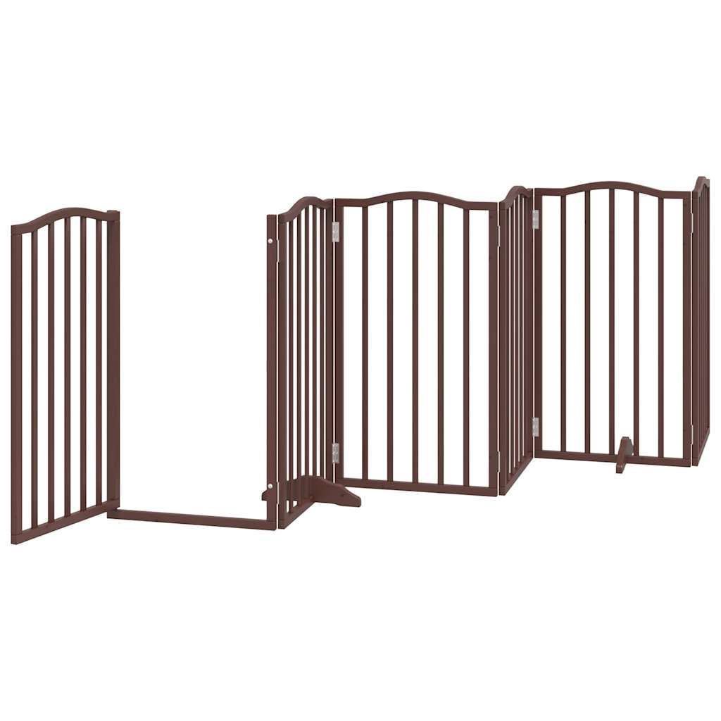 Dog Gate with Door Foldable 6 Panels Brown Oak 300 cm Poplar Wood