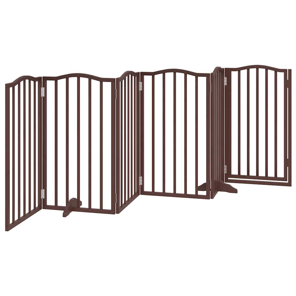 Dog Gate with Door Foldable 6 Panels Brown Oak 300 cm Poplar Wood