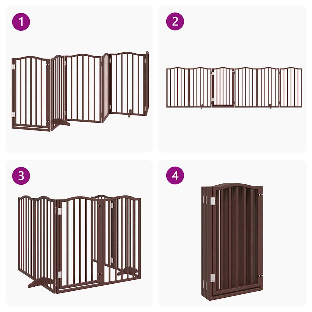 Dog Gate with Door Foldable 6 Panels Brown Oak 300 cm Poplar Wood
