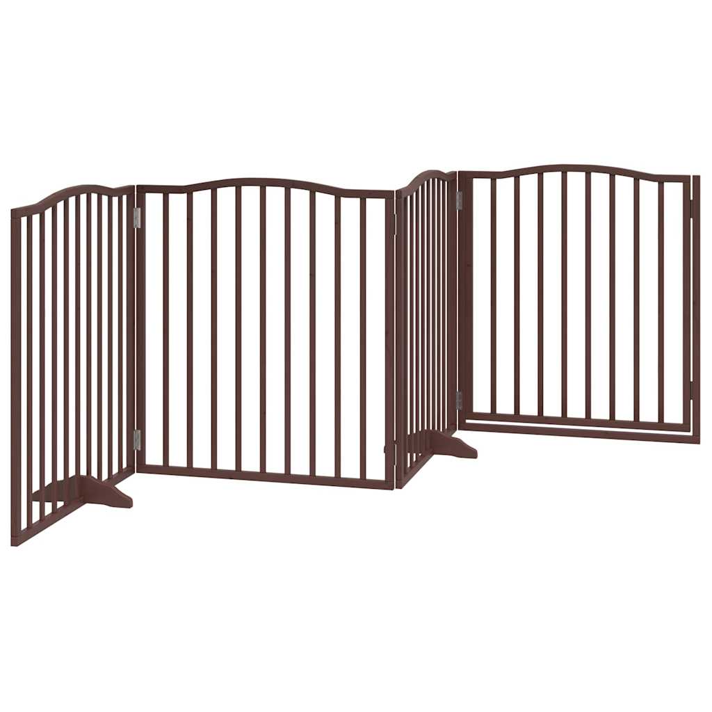 Dog Gate with Door Foldable 4 Panels Brown Oak 320 cm Poplar Wood