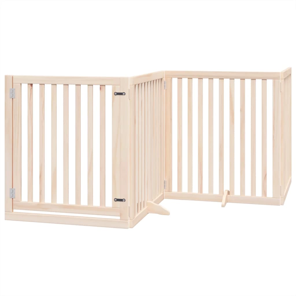 Dog Gate with Door Foldable 4 Panels 320 cm Poplar Wood