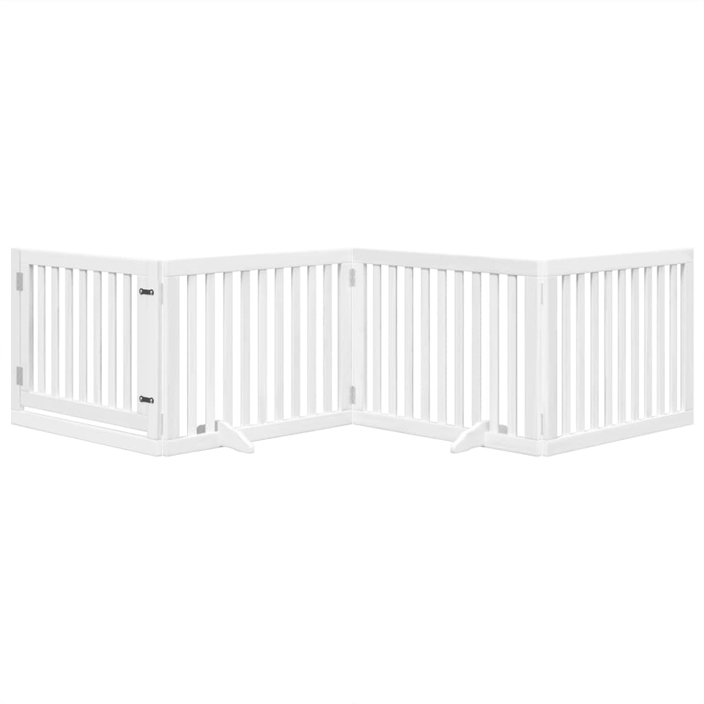 Dog Gate with Door Foldable 4 Panels White 320 cm Poplar Wood
