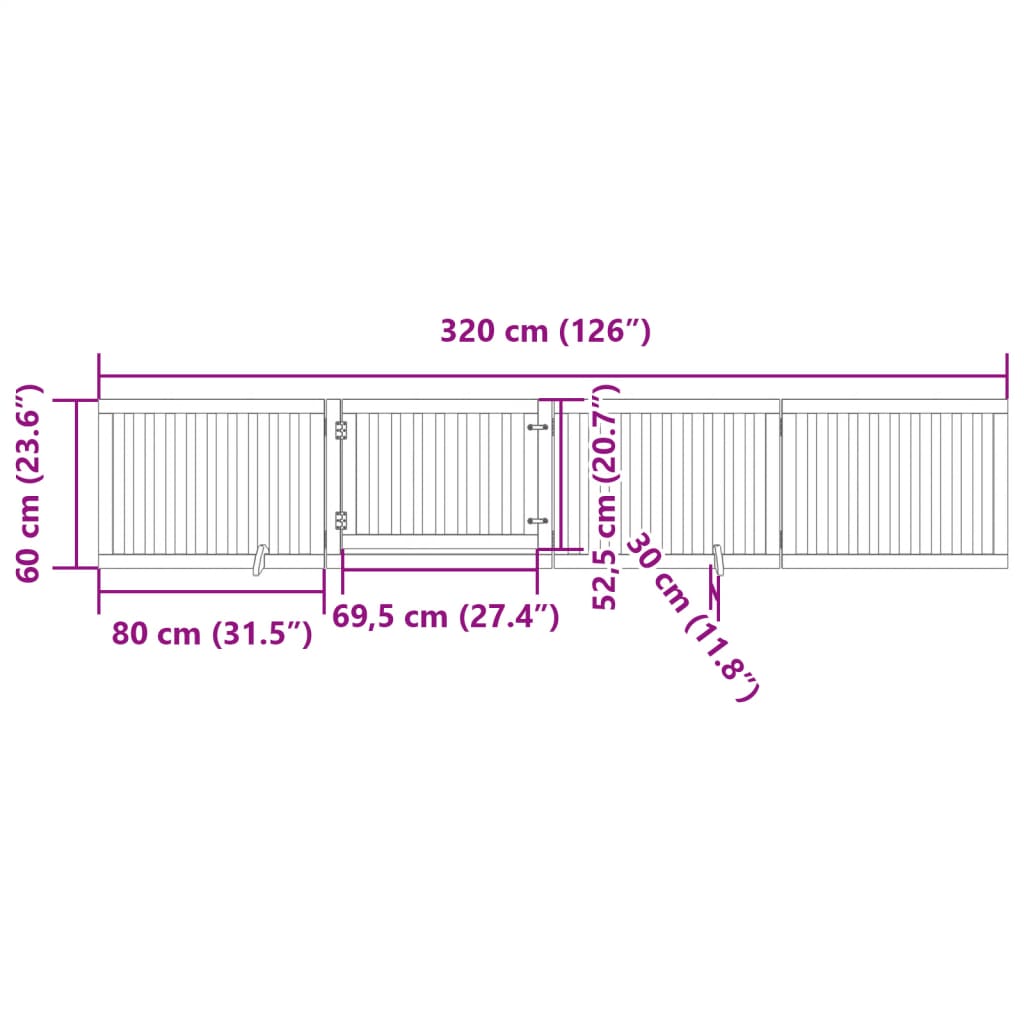 Dog Gate with Door Foldable 4 Panels White 320 cm Poplar Wood