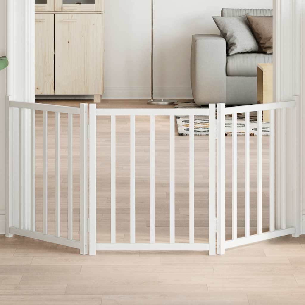 Dog Gate Foldable 3 Panels White 150 cm Solid Wood Fir