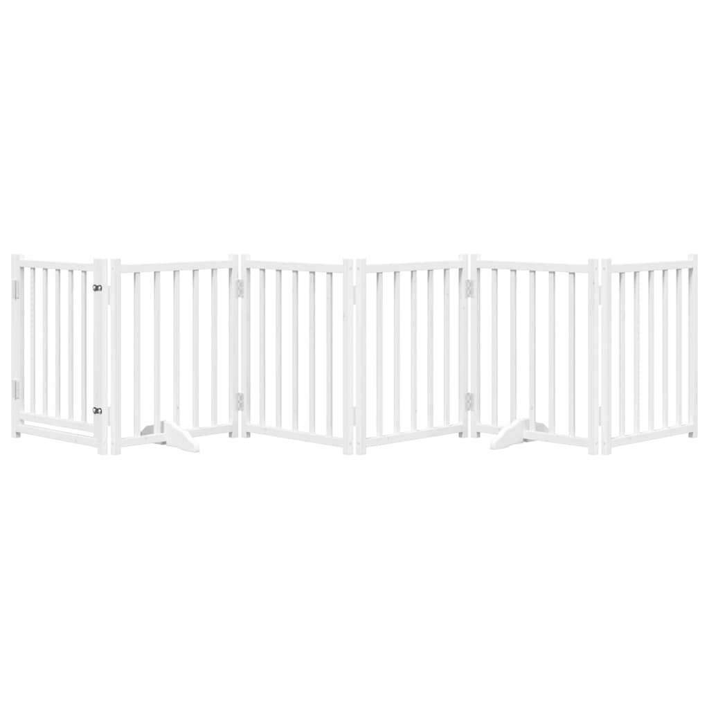 Dog Gate with Door Foldable 6 Panels White 300 cm Solid Wood Fir