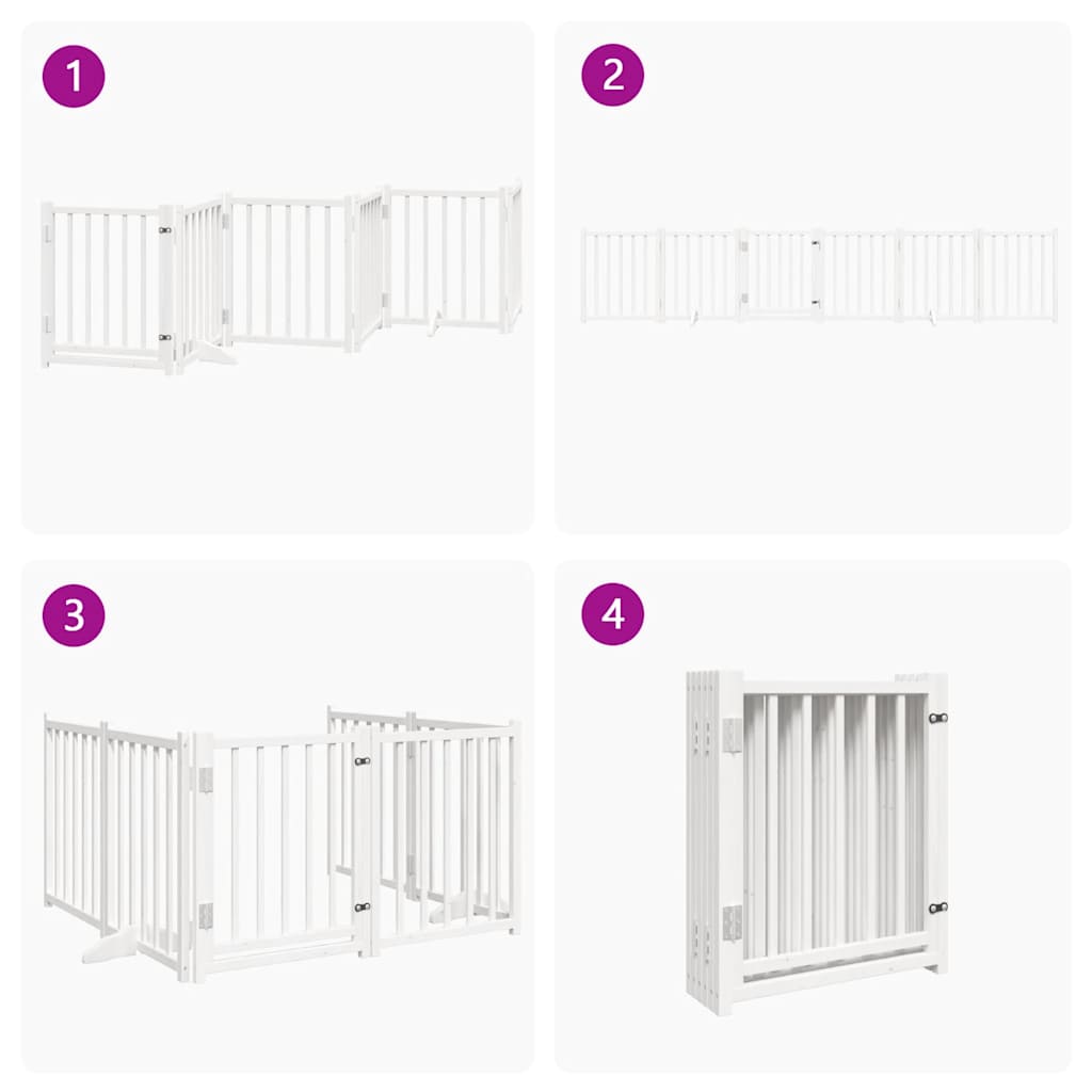 Dog Gate with Door Foldable 6 Panels White 300 cm Solid Wood Fir