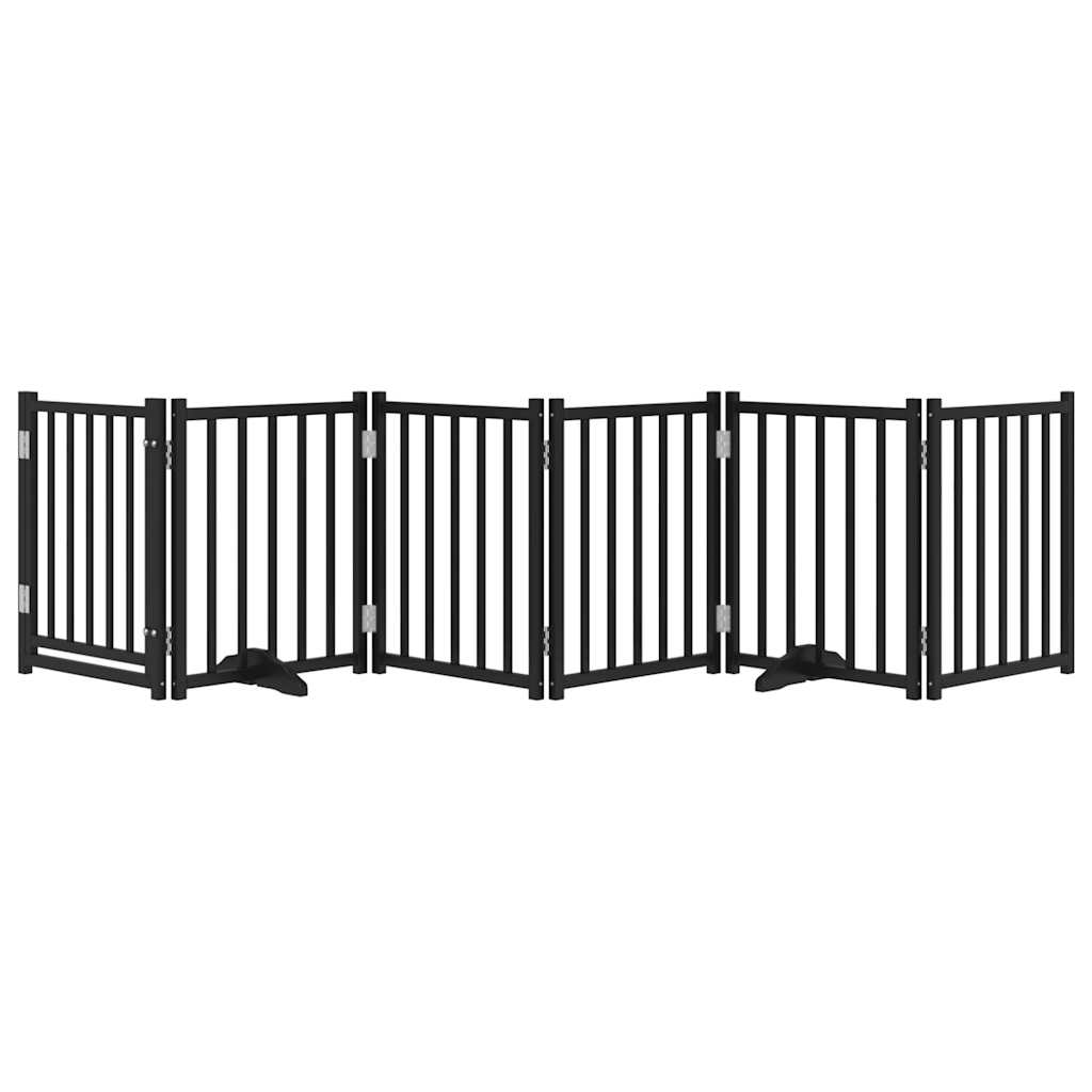 Dog Gate with Door Foldable 6 Panels Black 300 cm Solid Wood Fir