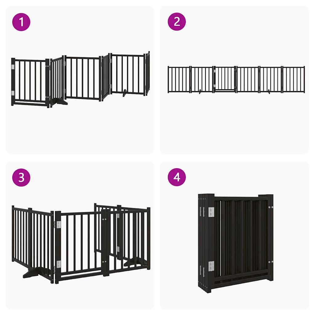 Dog Gate with Door Foldable 6 Panels Black 300 cm Solid Wood Fir