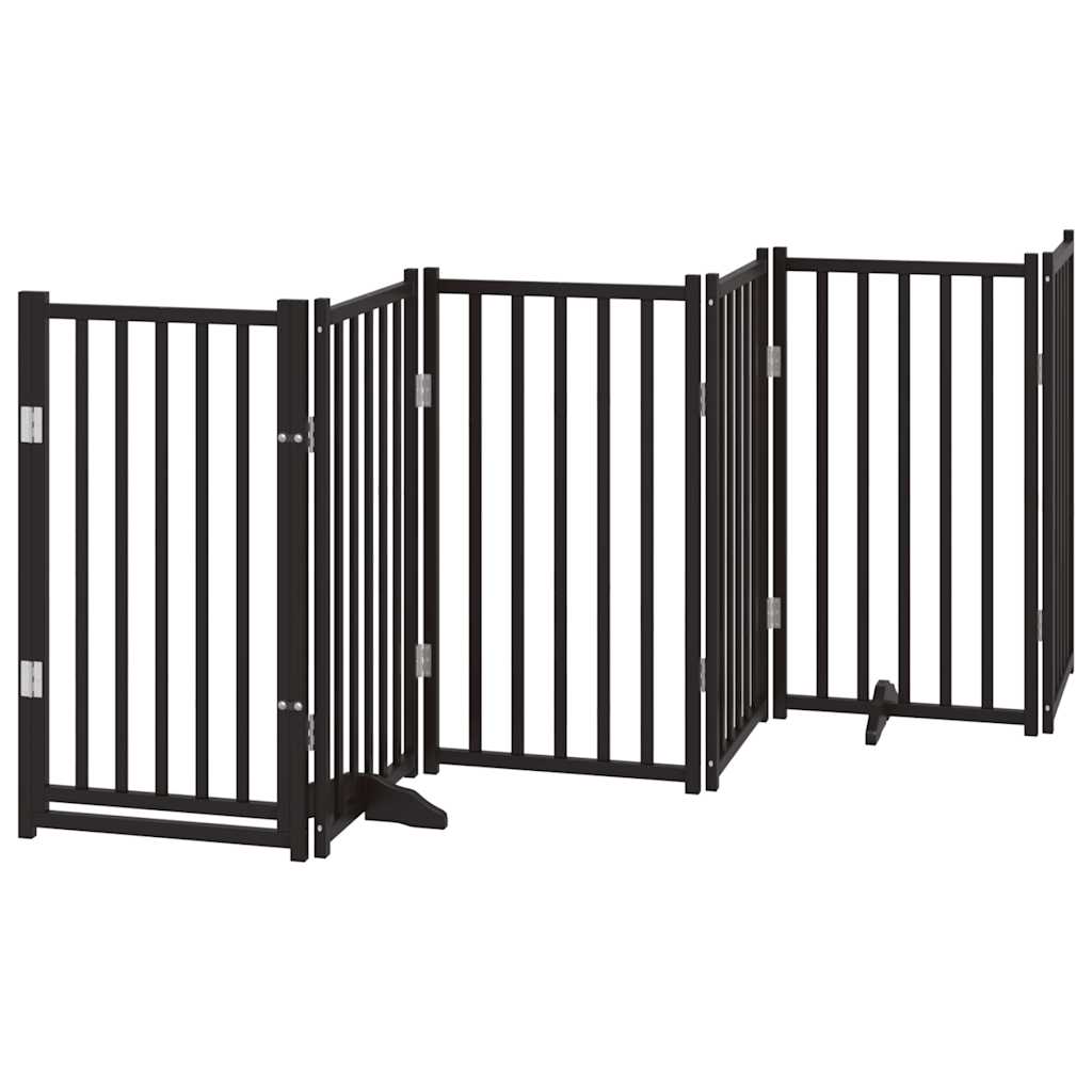 Dog Gate with Door Foldable 6 Panels Black 300 cm Solid Wood Fir