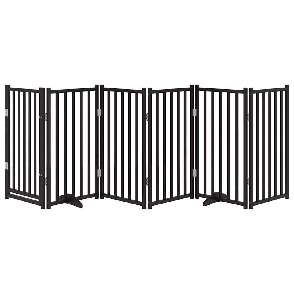 Dog Gate with Door Foldable 6 Panels Black 300 cm Solid Wood Fir